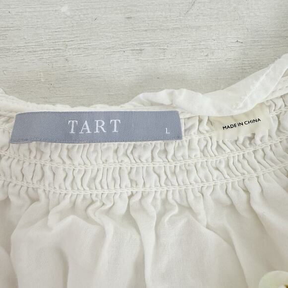 Tart Mia White Eyelet Dress Women L Ruffle Hem Peasant Dainty Cotton Cottagecore - Picture 10 of 15